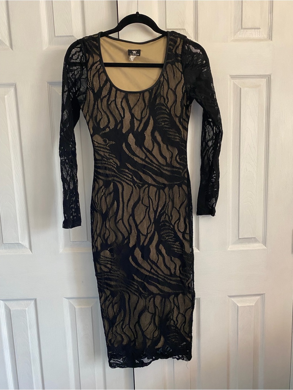 Va Va Voom Black Lace Overlay Dress with Nude Lining